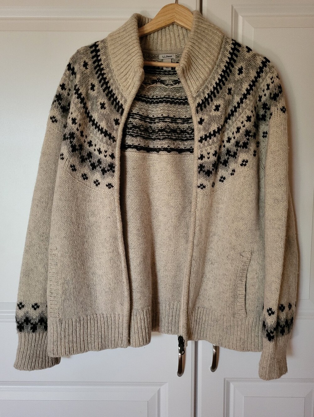 L.L. Bean 100% Wool Sweater Jacket Zip Up Fair Isle Nordic Size XL